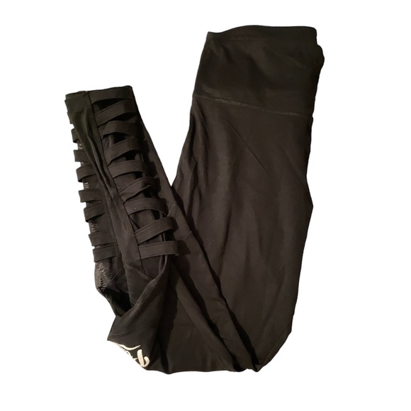 PINK Victoria's Secret Black High Waist Leggings Side Mesh Panel Size Large - Picture 2 of 10